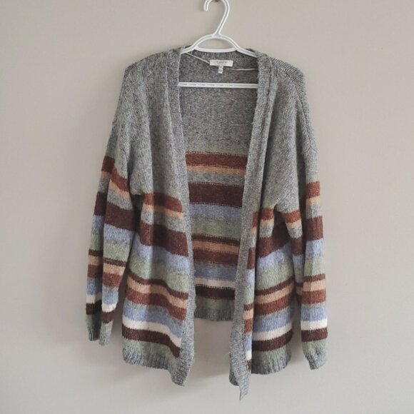 B.Young Byoksana Women's Grey Oversized Stripped Wool Blend Cardigan Size S/M - Picture 1 of 12